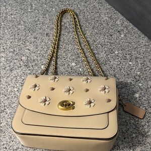 Coach Madison Tea Rose Knot Shoulder Bag with Gold Chain